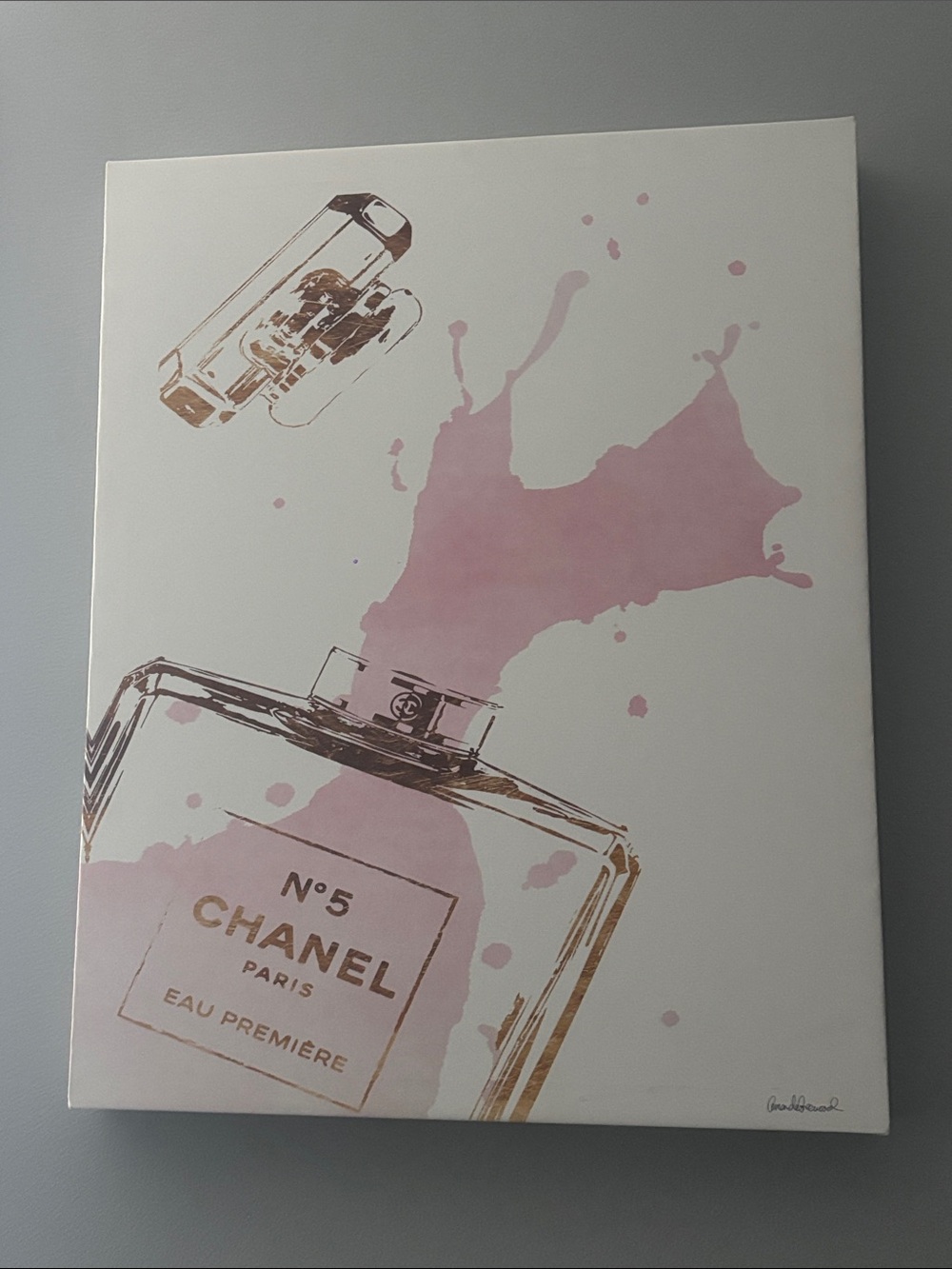 CHANEL No.5 Art Print - Pink & Gold Bottle canvas 16x20 inches